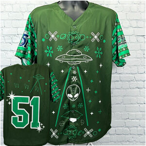 Las Vegas 51s Christmas Jersey Shirt Holiday Aviators Alien UFO Green XL X-Large
